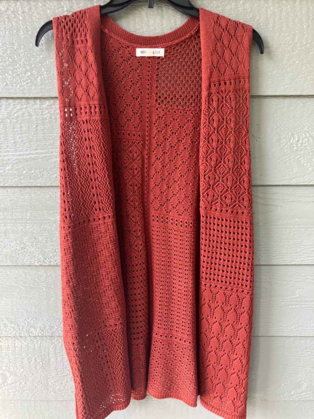 Margeaux & Ellie Rust Colored Knit Open-Front Sleeveless Cardigan